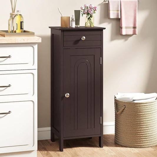 GLACER Floor Storage Cabinet, Multifunctional Freestanding Bathroom Storage Cabinet with 2 Adjustable Shelves, Ideal for Bathroom, Living Room, 14 x 12 x 34.5 inches (Brown)