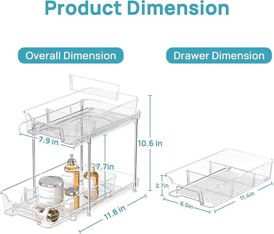 Vtopmart 4 Pack 2 Tier Bathroom Under Sink Organizers and Storage, Clear Kitchen Pantry Organization, Pull Out Medicine Cabinet Organizer with Movable Dividers