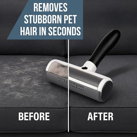 RuffโNโMeow Pet Hair Remover Tool โ Reusable Lint Roller for Dog & Cat Hair โ Multi-Surface Fur Remover for Couch, Furniture, Carpet, Bedding & Car โ Portable Pet Owner Essential โ Built-in Fur Bin