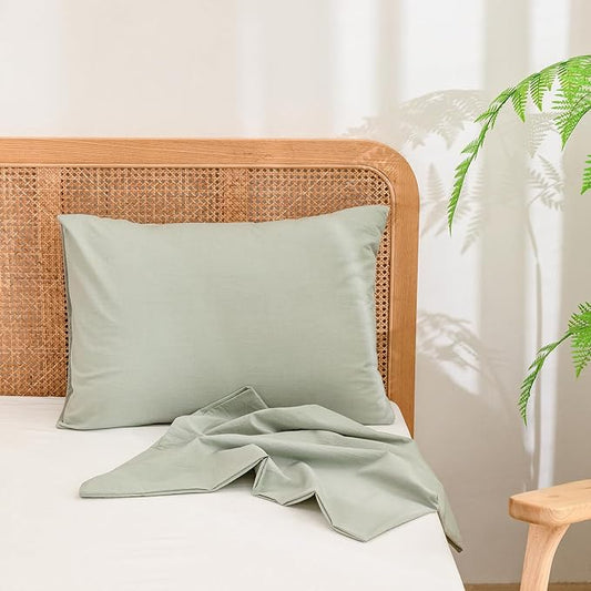 BESTOUCH 100% Washed Cotton Pillowcase for Hair and Skin Linen Feel Soft Comfortable Breathable 2 Set Pillow Case with Envelope Closure Solid Sage Green Standard 20x26 Inches