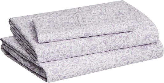 Amazon Basics Lightweight Super Soft Easy Care Wrinkle Free Microfiber 3 Piece Bed Sheet Set with 14-Inch Deep Pockets, Twin, Lavender Paisley, Floral, Kids, Men & Women Bedding AmazonBasics