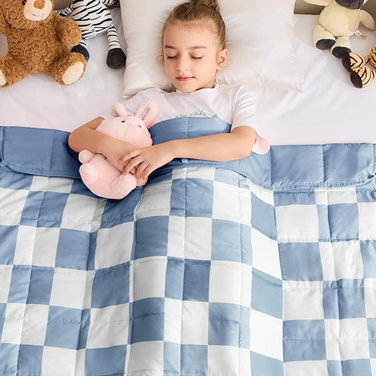 yescool Blue Checkered Weighted Blanket 5 Pounds Plaid Weighted Throw Blanket, Heavy Blanket for Sleeping, Tartan Bed Throw Blanket Gift for 40-60lbs, 36"x48"