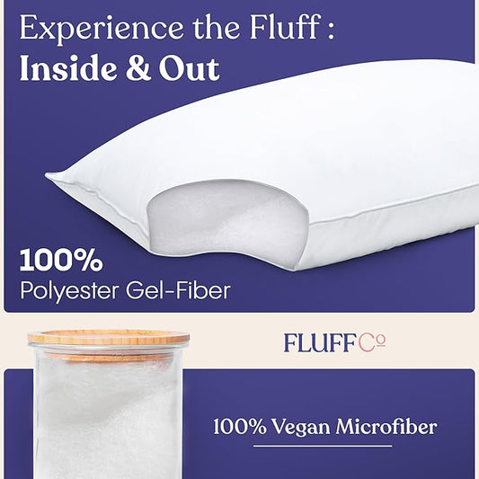 FluffCo Down Alternative Pillows King Size Set of 2 - King Bed Pillows for Sleeping - Made in USA - Cooling Surface and Machine Washable for Side, Back, and Stomach Sleepers - Gift for Home