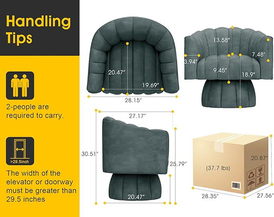 Modern 360 Degree Leather Swivel Cuddle Barrel Accent Sofa Chairs, Round Armchairs with Wide Upholstered, Leather Reading Chair for Living Room, Bedroom, Office, Waiting Rooms, (Navy)