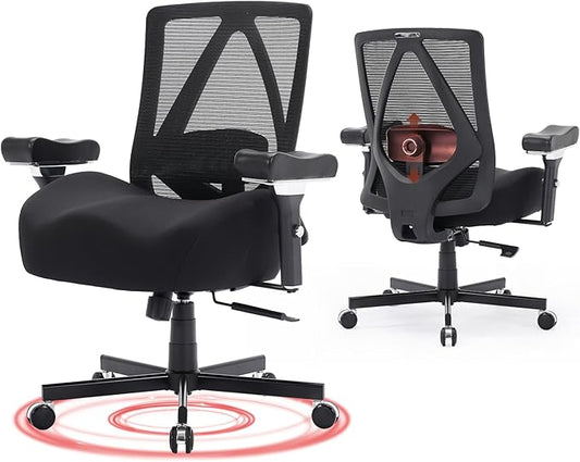 Big and Tall Office Chair 500lbs, Ergonomic Desk Chair with W Wide Thick Cushion, Executive Mesh Office Chair with Adjustable Lumbar Support & 4D Armrest, Computer Task Chairs for Heavy People, Black