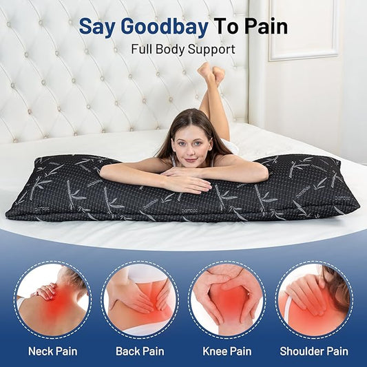Full Body Pillow with Removable Pillowcase for Adults,(Memory Foam Filling)(Long Pillow for Side Sleepers) (Fluffy and Firm)(Adjustable Filling)(20×54 Inch,Black)