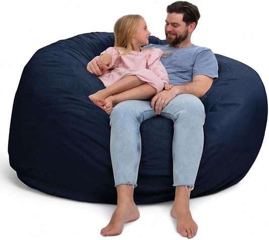 Ultimate Sack 6000 6-Foot Bean Bag Chair, Navy Fur Cover – Oversized Foam Lounger, Floor Seat, Small Sofa, or Couch Bed for Living Area, Gaming Room, or Reading Lounge