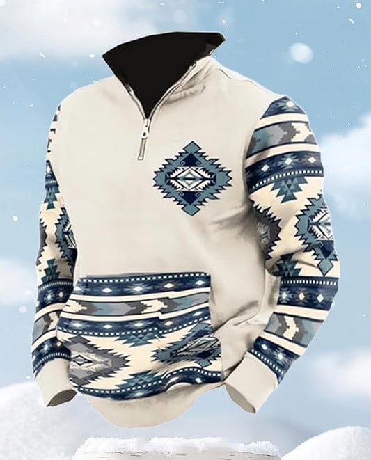 Western Sweatshirts for Men Aztec Cowboy Vintage Graphic Fleece Hoodie Mens Quarter Zip Pullover Country Jacket