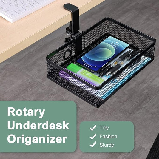 ROSLINE Under Desk Storage Organizer, Clamp on Drawer Basket, Hanging Storage, Mount Tray, Suitable for Multiple Scenes (Black)
