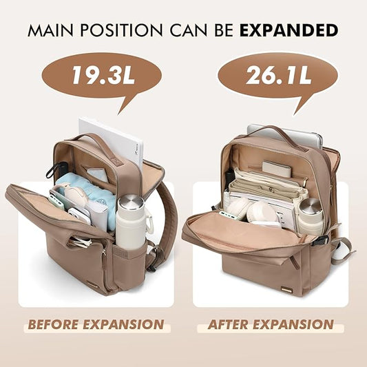 GOLF SUPAGS Stylish Laptop Backpack for Women Airline Approved Perfect for Work College and Travel Multi-Functional Casual Daypack Fits 17.3 Inch Notebook (Champagne)