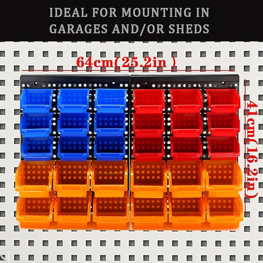30-Bin Wall Mounted Storage Bins Kit, Tool Organizer Rack, Garage Hardware Organizer, 3 Color Parts Storage Bins, DIY Combination