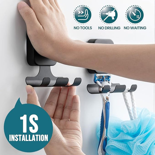 TAILI Powerful Suction Cup Razor Holder 2 Pack, Stylish 304 Stainless Steel Bathroom Suction Hooks for Towel, Loofah, Bathrobe, Shaver Holder for Shower Wall, Easy to Install and Reuse, Black