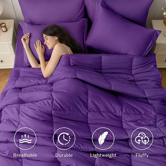 JOLLYVOGUE California King Comforter Set, Ultra-Soft Bed in a Bag Cal King Size 7 Pieces, Oeko-TEX Certified Bedding Set with Down Alternative Comforter, Sheets, Pillowcases & Shams, Purple