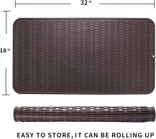 Silicone Dish Drying Mat for Multiple Usage,Easy clean,Eco-friendly,Heat-resistant Silicone Mat for Kitchen Counter or Sink,Refrigerator or Drawer Liner Coffee 4XL 32 inches x 18 inches