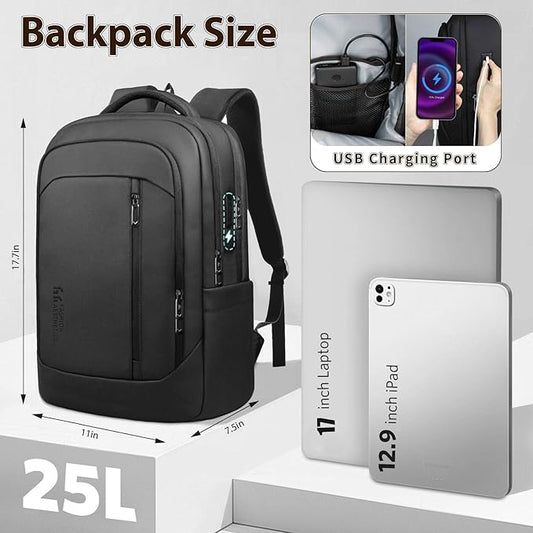 Laptop Backpack for Men, 17 Inch Business Travel Backpack with USB Charging Port, Water Resistant Computer Backpack Bag for Work/Office/Commuter/College-Black