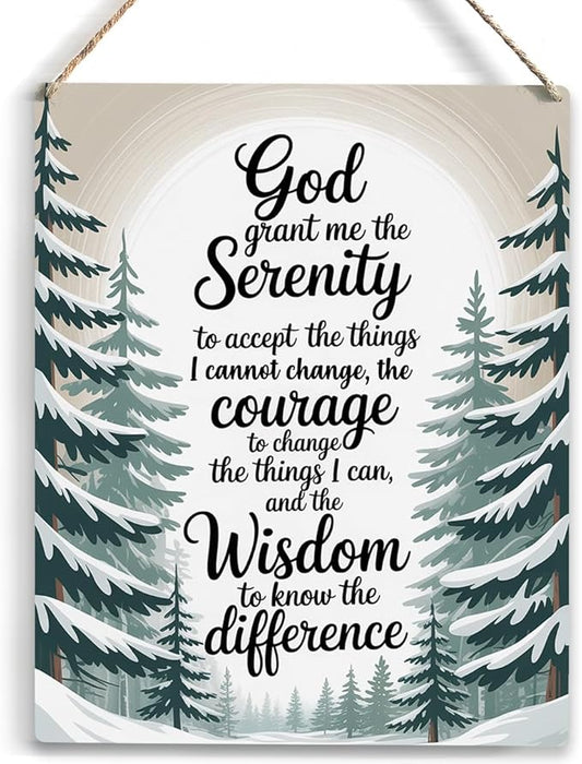 God Grant Me The Serenity, Bible Verses Winter Decor sign, Christian Prayer Room Wall Art Wooden Hanging Plaque 10 x 8 Inch, for Office Bedroom Living Room Home Decor