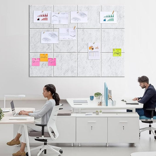 Large Cork Board for Walls 48" x 36" - 12 Pack Felt Wall Tiles with Safe Removable Adhesive Tabs & 40 Pcs Pushpins - Bulletin Board for Office Classroom Home Decor - Marble White
