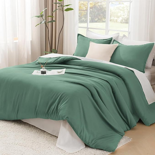Litanika Comforter Set, Lightweight Solid Bedding Comforter Set, Fluffy Down Alternative Bed Set, Haze Green, Full