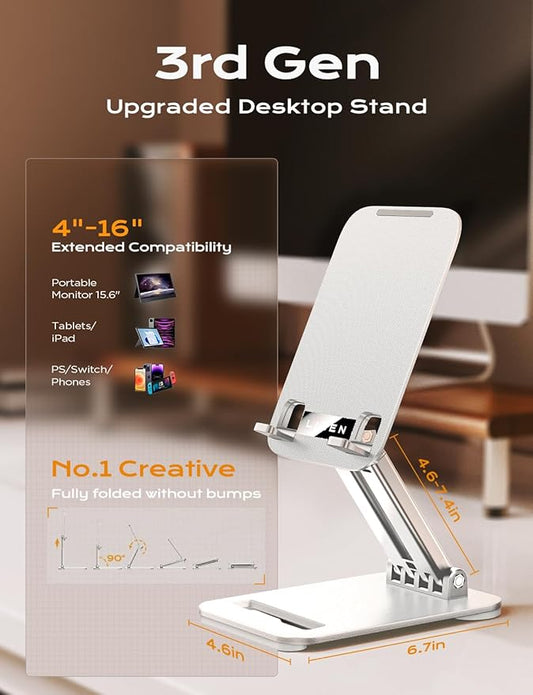 LISEN Tablet Stand for iPad Stand Holder Desk, Foldable Home Office Desk Accessories Travel for iPad Holder Dorm College Essentials Portable Monitor Fits Tabs Kindle iPhone 4-15.9" Black (White)