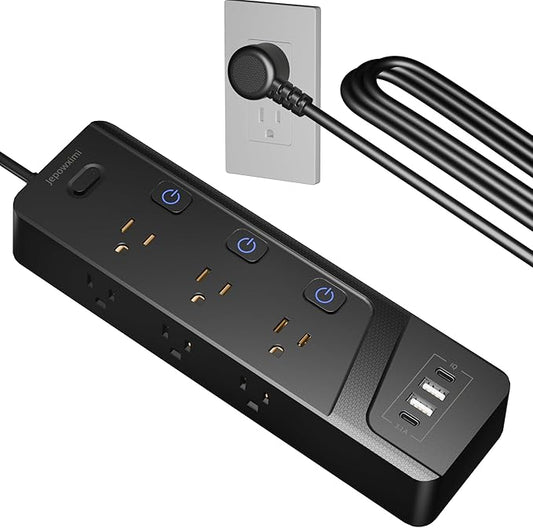 Surge Protector Power Strip with Individual Switches - 6 Wide Spaced Outlet 4 USB Ports(2 USB C), 10ft Extension Cord with Switch On/Off, 1500J, 3 Prong Flat Plug, Wall Mount for Home Office