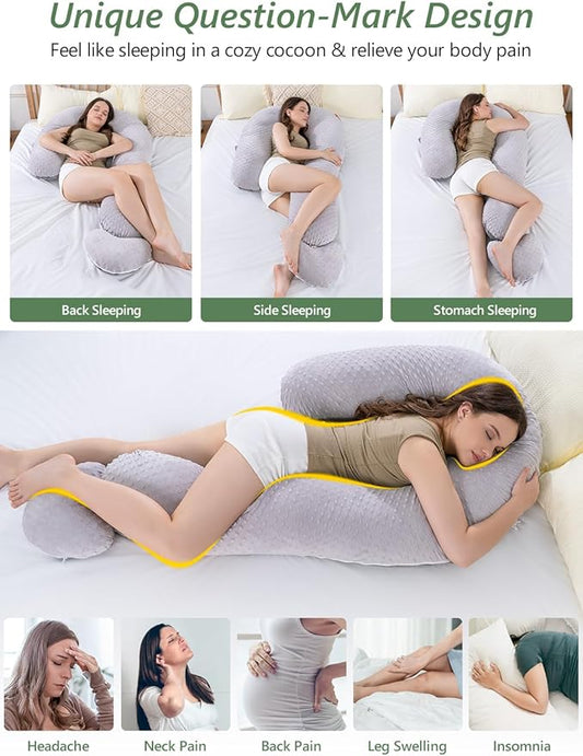 Meiz Question Mark Body Pillow for Adults & Couples, Dual-Sided Velvet Long Bolster Pillow with Detachable Heart Cushion for Hugging, Full Body Support Pillow for Side Sleepers & Back Support