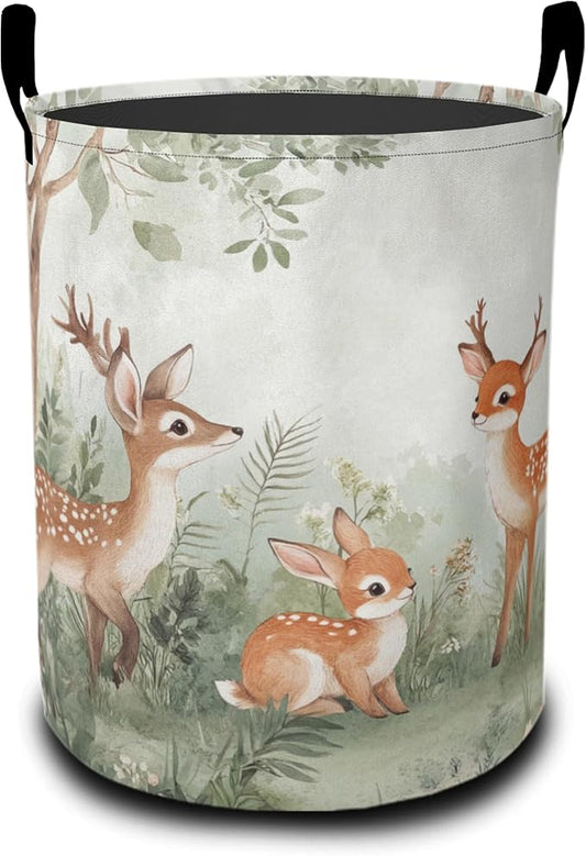 Cute ElkLaundry Basket,Animal World Large Canvas Fabric Lightweight Storage Hamper Organizer Dirty Clothes Collapsible Waterproof for College Dorms,Bathroom