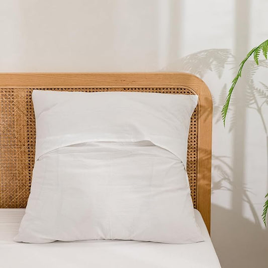 BESTOUCH 100% Washed Cotton Pillowcase for Hair and Skin Linen Feel Soft Comfortable Breathable 2 Set Pillow Case with Envelope Closure Solid Bright White Euro 26x26 Inches