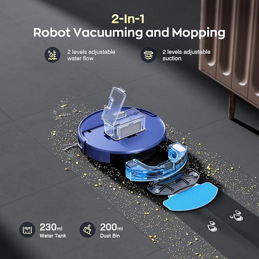 Robot Vacuum and Mop Combo, 2 in 1 Robotic Vacuums Cleaner with WiFi/App, Robot Vacuum with Water Tank, Strong Suction, Schedule, Self-Charging, Quiet, for Hard Floor, Pet Hair, Low Pile Carpet