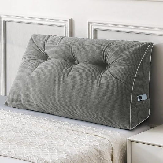 Sasttie Headboard Pillow Twin/Twin XL, Wedge Pillow Headboard for Dorm, Triangular Daybed Backrest Cushion for Sitting or Reading in Bed, with Removable Washable Cover, Light Grey