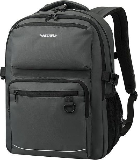 WATERFLY Travel Laptop School Backpack: College Middle School Bookbag for Women Men, TSA Friendly Business Work Casual Daypack with 15.6" Computer Compartment, Anti Theft Water Resistant Commuter Bag