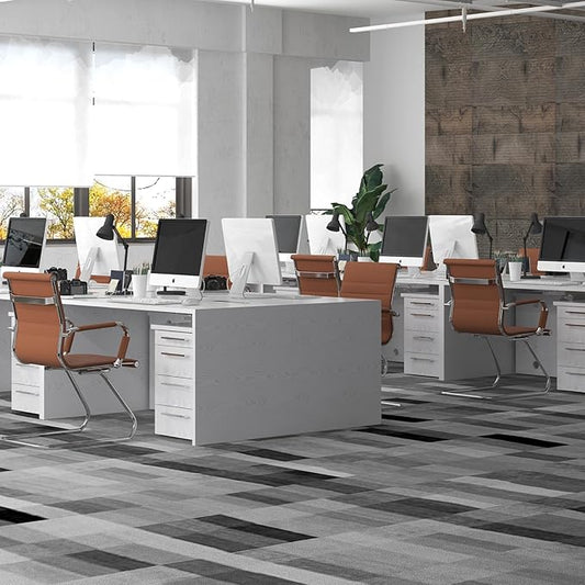 Office Desk Chair Set of 8,No Wheels PU Leather Computer Chairs Mid Back Guest Chairs with Seld Base for School/Reception/Conference/Waiting Room,Cafe