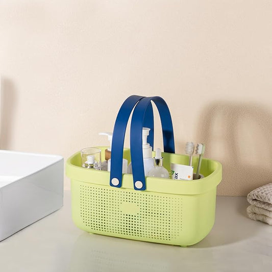 JiatuA Plastic Storage Basket with Handle Portable Shower Caddy Tote Organizer Basket Bin for Bathroom Kitchen Dorm Room Bedroom, Yellow