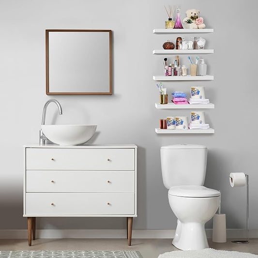 Sorbus Floating Shelves for Wall, Bathroom Shelves Wall Mounted for Kitchen, Bedroom, Living Room, Bathroom Storage, Over Toilet, Hanging Book Shelf for Wall Home Decor (White, 5 Pack)