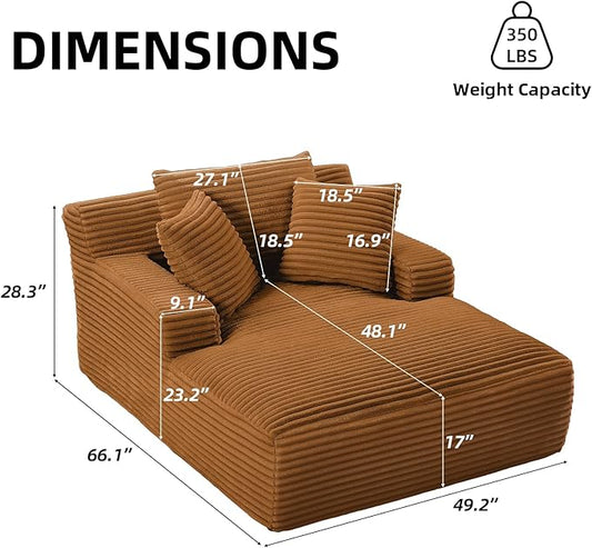 Oversized Chaise Lounge Chair Indoor Corduroy Sofa Bed with Throw Pillows Recliner Chair Comfy Large Deep Seat Sofa Couch for Living Room, Bedroom, Apartment (Orange)