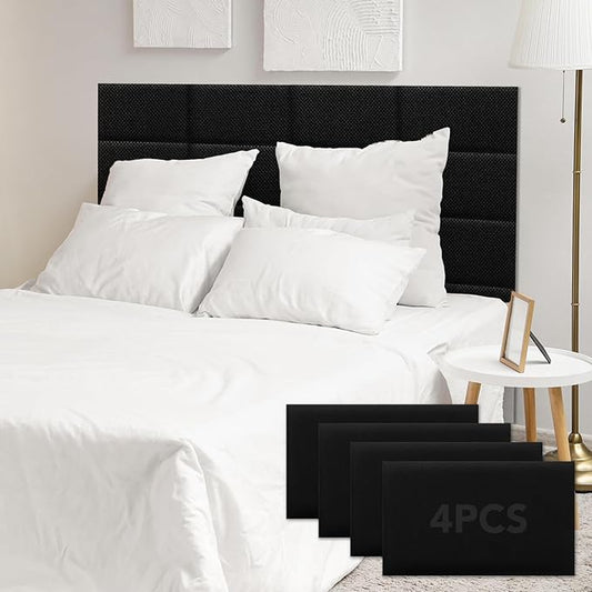 4 Piece Linen Fabric Peel and Stick Headboard, Upholstered Wall Mounted Headboard for Twin, 3D Anti-Collision Soundproof Self-Adhesive Wall Panel for Bedroom 16.53" x 9.84"