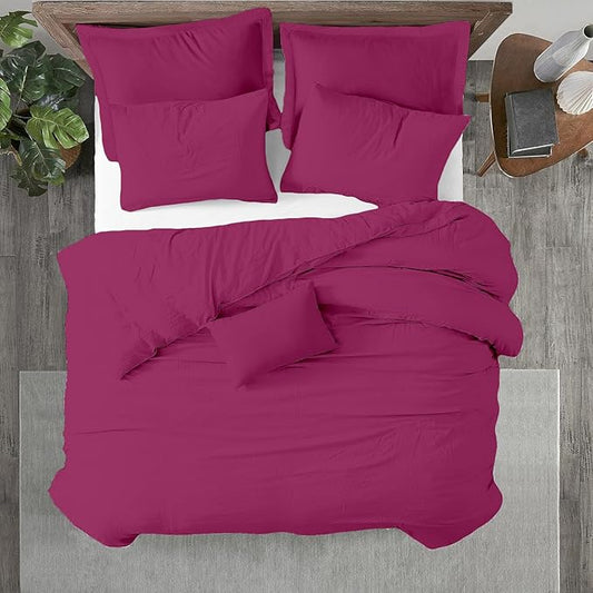 Kotton Culture 3 Pc Duvet Cover Queen Size/Full Size Set-100% Egyptian Cotton Sateen 600 Thread Count Ultra Soft Premium Durable Comforter Cover Zipper Closure & Corner Ties- (Hot Pink, 90" X 90")