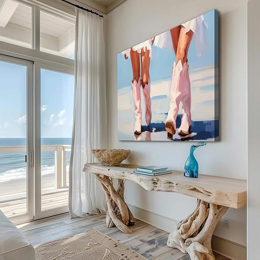 Cowgirl Boots Wall Art Pink Cowboy Boots Canvas Wall Art Western Aesthetic Canvas Prints Poster Trendy Preppy Girls Aesthetic Room Decor Picture for Apartment Bedroom Dorm 24x16in Framed