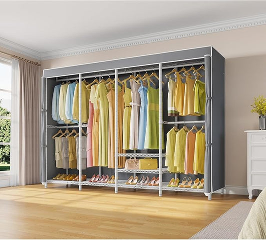 VIPEK V40C Plus Heavy Duty Clothes Rack with Upgraded Polyester Cover, Extra Large Covered Clothing Rack for Hanging Clothes Portable Wardrobe Closet White Closet Rack with Grey Cover, Max Load 1300lb