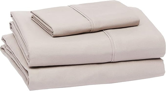 Amazon Basics Lightweight Super Soft Easy Care Wrinkle Free Microfiber 3 Piece Bed Sheet Set with 14-Inch Deep Pockets, Twin, Taupe, Solid, Kids, Men & Women Bedding AmazonBasics
