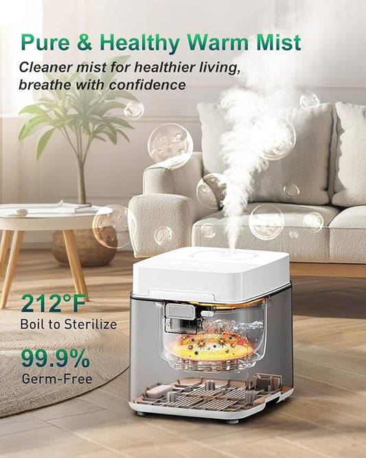 Mifasol Stainless Steel Warm Mist Humidifier, 3.3L/0.87Gal Steam Humidifier Large Room up to 800 sq ft, Easy to Clean Humidifiers for Bedroom Baby Nursery Home Office, White