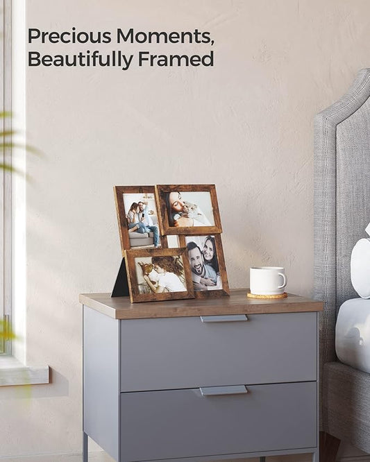 SONGMICS Collage Picture Frames, 4x6 for Wall Decor Set of 4, Multi Family Photo for Gallery Decor, Hanging Display, Christmas Gift, Rustic Brown URPF025X01
