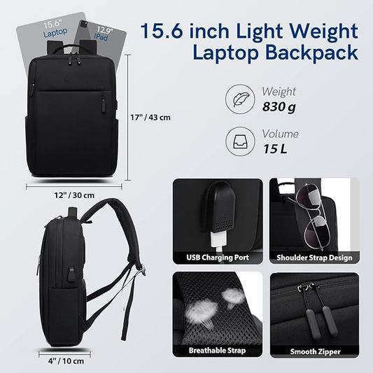 VGOAL Laptop Backpack fit 15.6 inch, Commuting Business Bag Lightweight Casual Daypack with USB Charging Port for Business, Travel, Daily Use