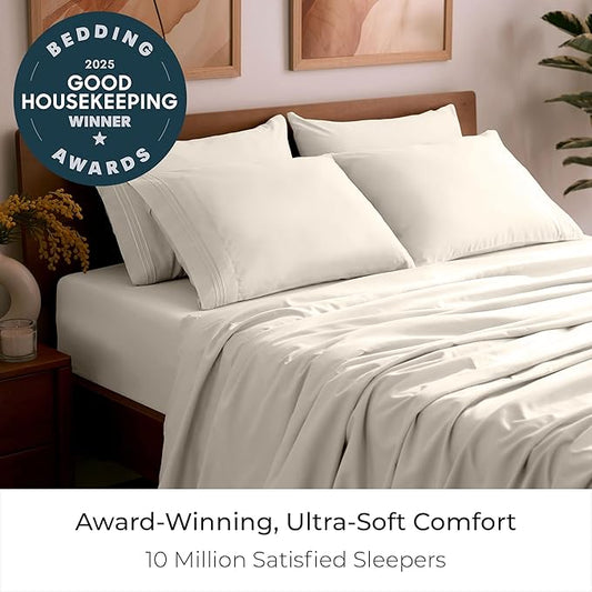 Mellanni King Sheet Set - 6-Piece Iconic Collection Bedding, (Including 4 Pillowcases), 21-Inch Extra Deep Pocket, Easy Care, Ultra Soft, Cooling Sheets, Brushed Microfiber - Golden Ivory