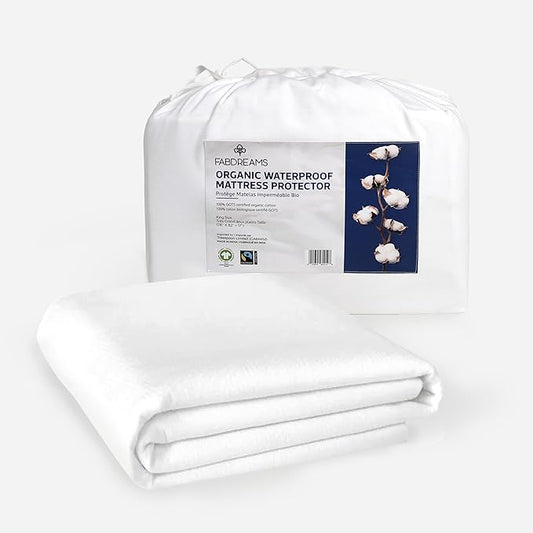 Fabdreams Organic Twin XL Size Waterproof Mattress Protector, 39" x 82", White, Temperature Regulating, Breathable, 100% Organic Cotton