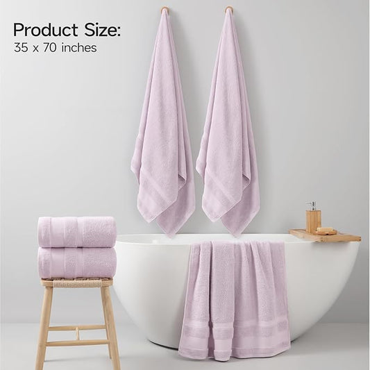 REDKISS 100% Cotton Bath Towels Set of 2, Extra Large Bath Sheets 35 X 70 Inches, 800 GSM, Quick Dry, Ultra Soft & Super Absorbent Bathroom Towel Sets for Bathroom, Gym, Spa, Pool & Hotel, Purple