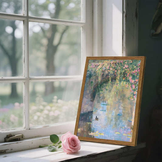 Framed Vintage Monet Canvas Wall Art, Floral Landscape Wall Decor Paintings, Country Nature Pictures Prints Aesthetic Home Decor for Living Room Bedroom Bathroom 8x10 inch