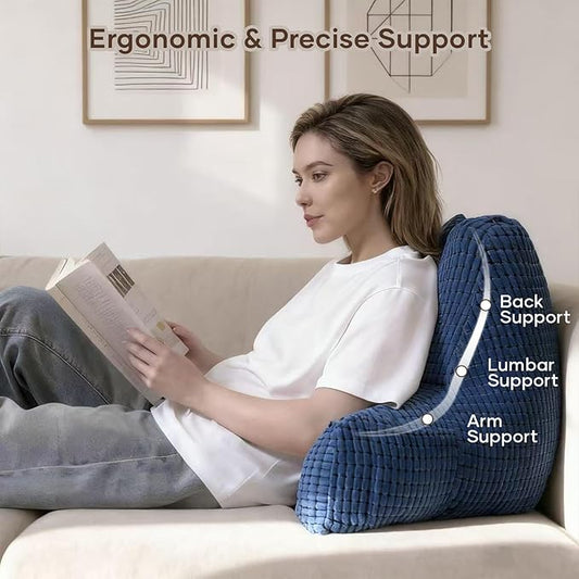NOONTIDE Reading Pillow with Top Handle,Uniquely Designed Soft Fabric, Ergonomic Back Support for Bed,Cover Washable Sit up Pillow,Watching TV/Gaming/Relaxing(Blue)