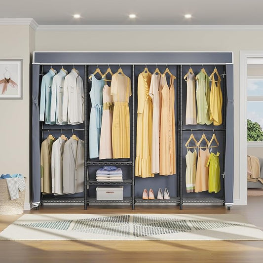 VIPEK V40C Covered Clothes Rack Heavy Duty Clothing Rack with Cover, Custom Freestanding Closet Portable Wardrobe Closet for Bedroom, Large Black Coset Rack with Grey Oxford Fabric Cover