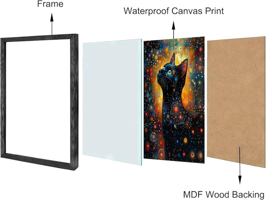 Monet Style Black Cat Wall Art Prints Cat Looking Up At The Stars Poster Canvas Art Wall Decor Picture For Bedroom Office Bathroom Wall Decor Aesthetic Home Artwork 8" × 10" With Framed