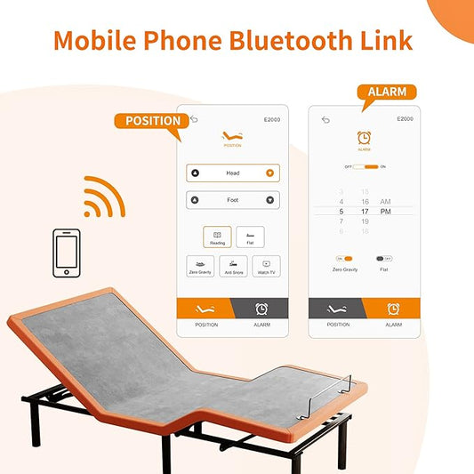 ESHINE Adjustable Bed Frame Split King + Luxury Gel Memory Foam Hybrid 12" Mattress(Medium), 5 Minutes Installation, Wireless Remote, APP Control, Head and Foot Incline, 2000 Series